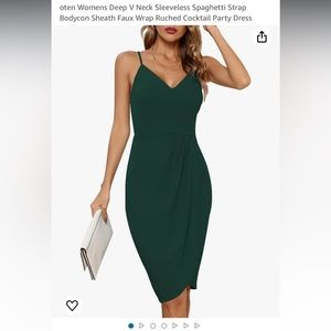 V-neck, faux wrap column dress - Deep Green, Large, New